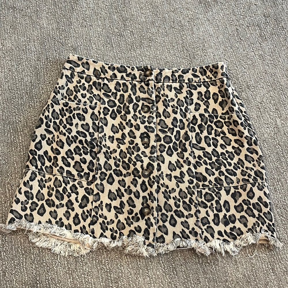 Small Leopard Print Denim Button-up Skirt by Hem & Thread